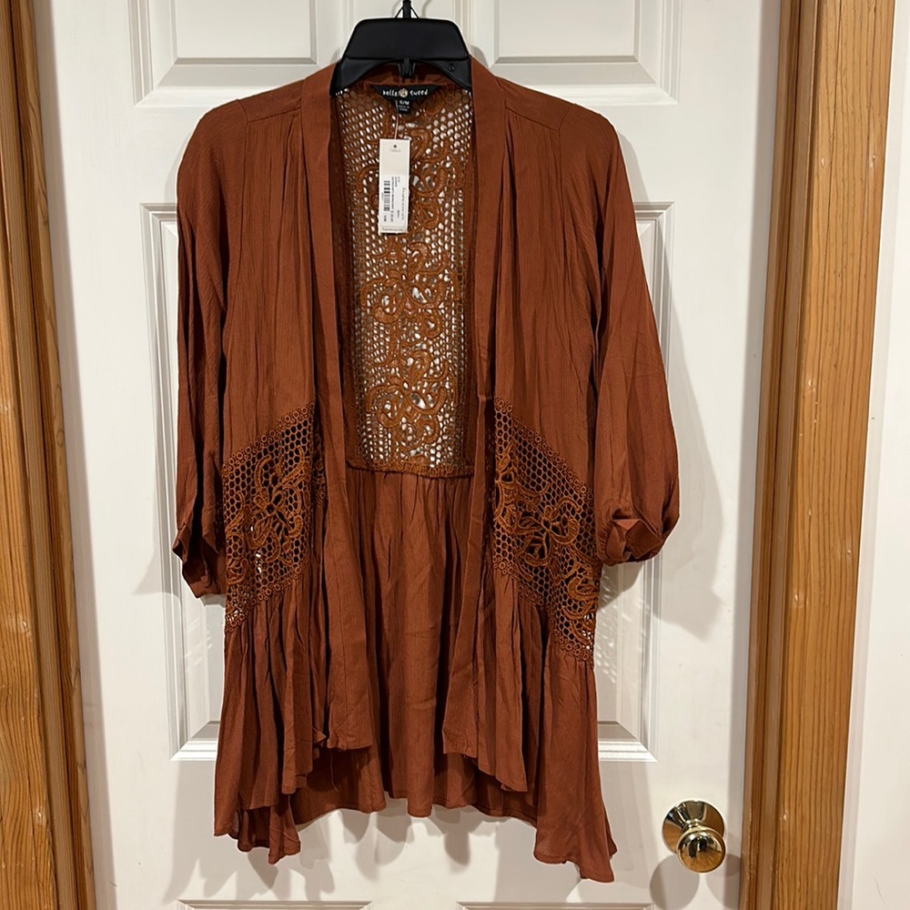 Francesca's Orange Lace Half Sleeve Kimono, Size S/M